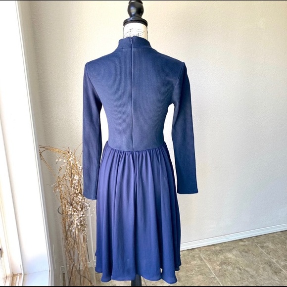 Altar’d State Blue Fit N Flare High Neck Modest Long sleeve Dress Medium - Picture 5 of 11